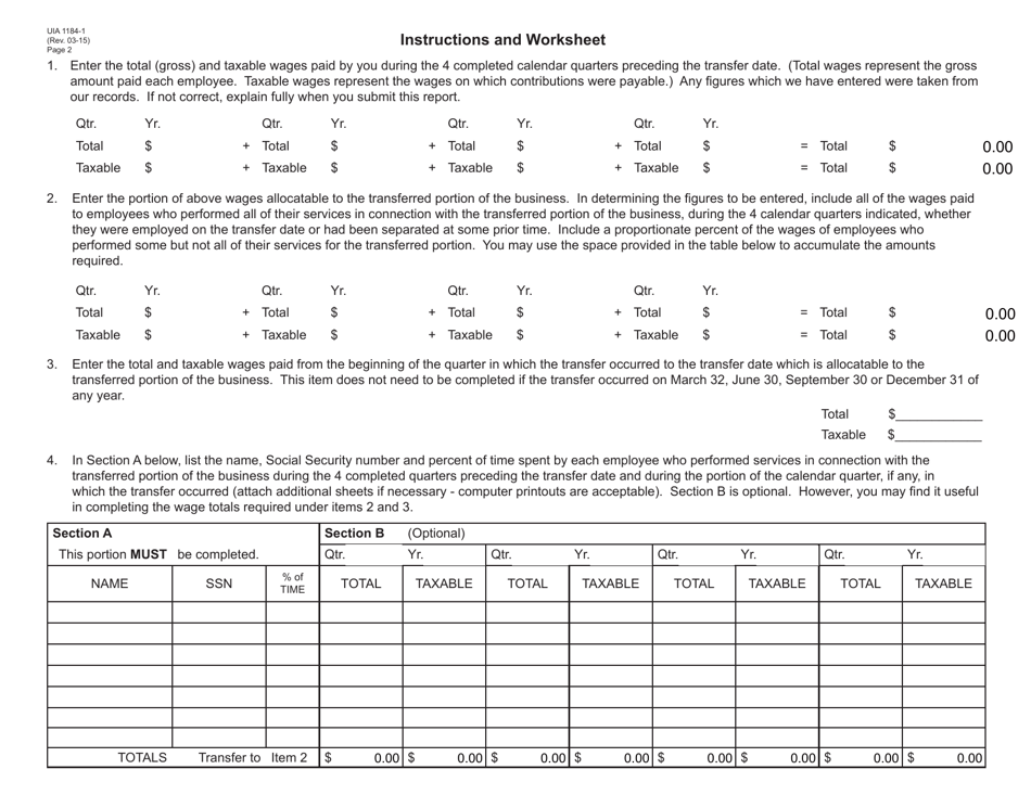 Form UIA1184-1 Report and Agreement on Partial Transfer of Business Certification - Michigan, Page 2