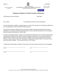Form UIA1184 Employer&#039;s Report on Partial Transfer of Business - Michigan