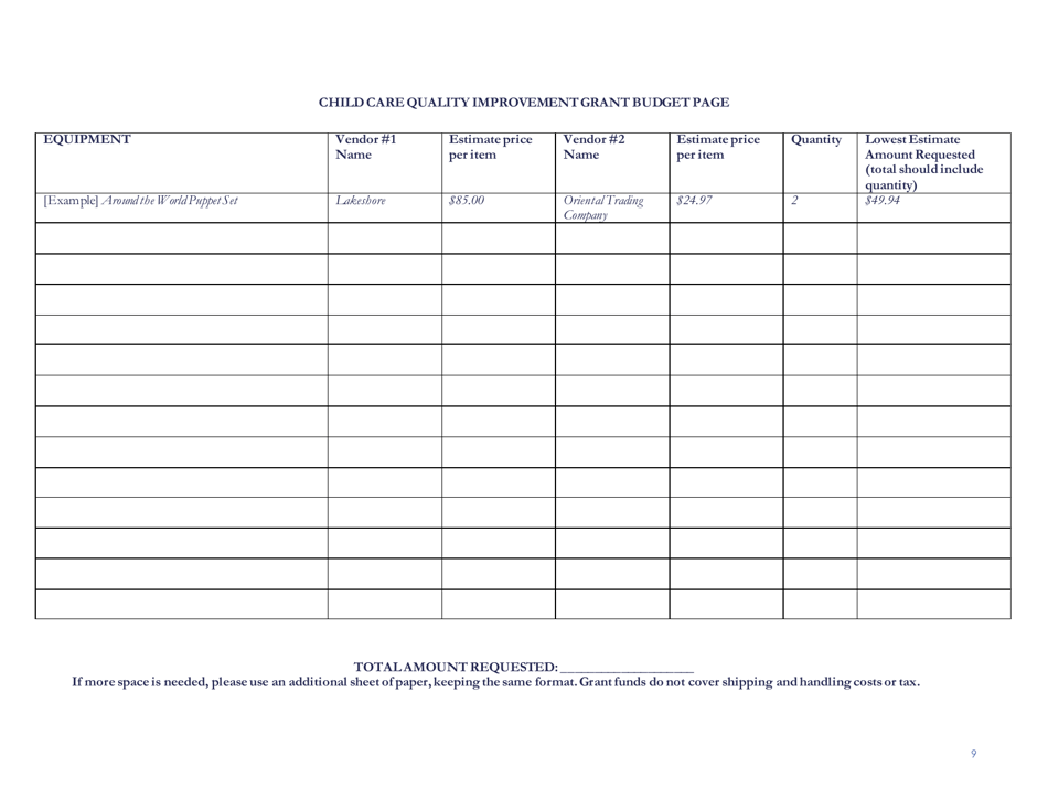 Child Care Quality Improvement Grant Application Form - Nebraska, Page 10
