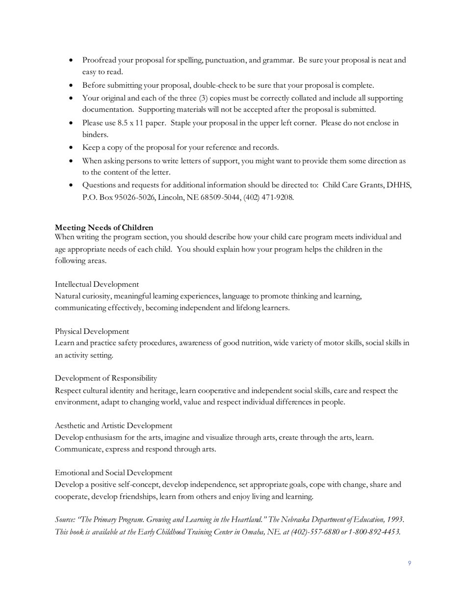 Child Care Start-Up and Expansion Grant Application Form - Nebraska, Page 10