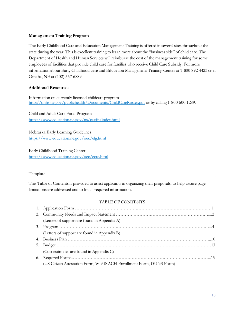 Child Care Start-Up and Expansion Grant Application Form - Nebraska, Page 11