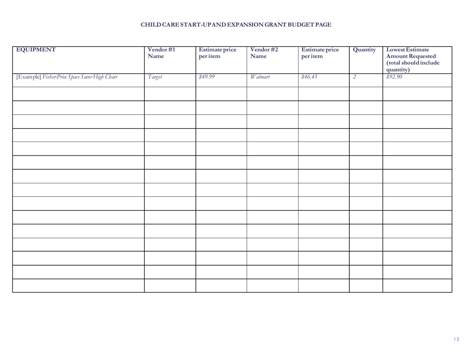 Child Care Start-Up and Expansion Grant Application Form - Nebraska, Page 14