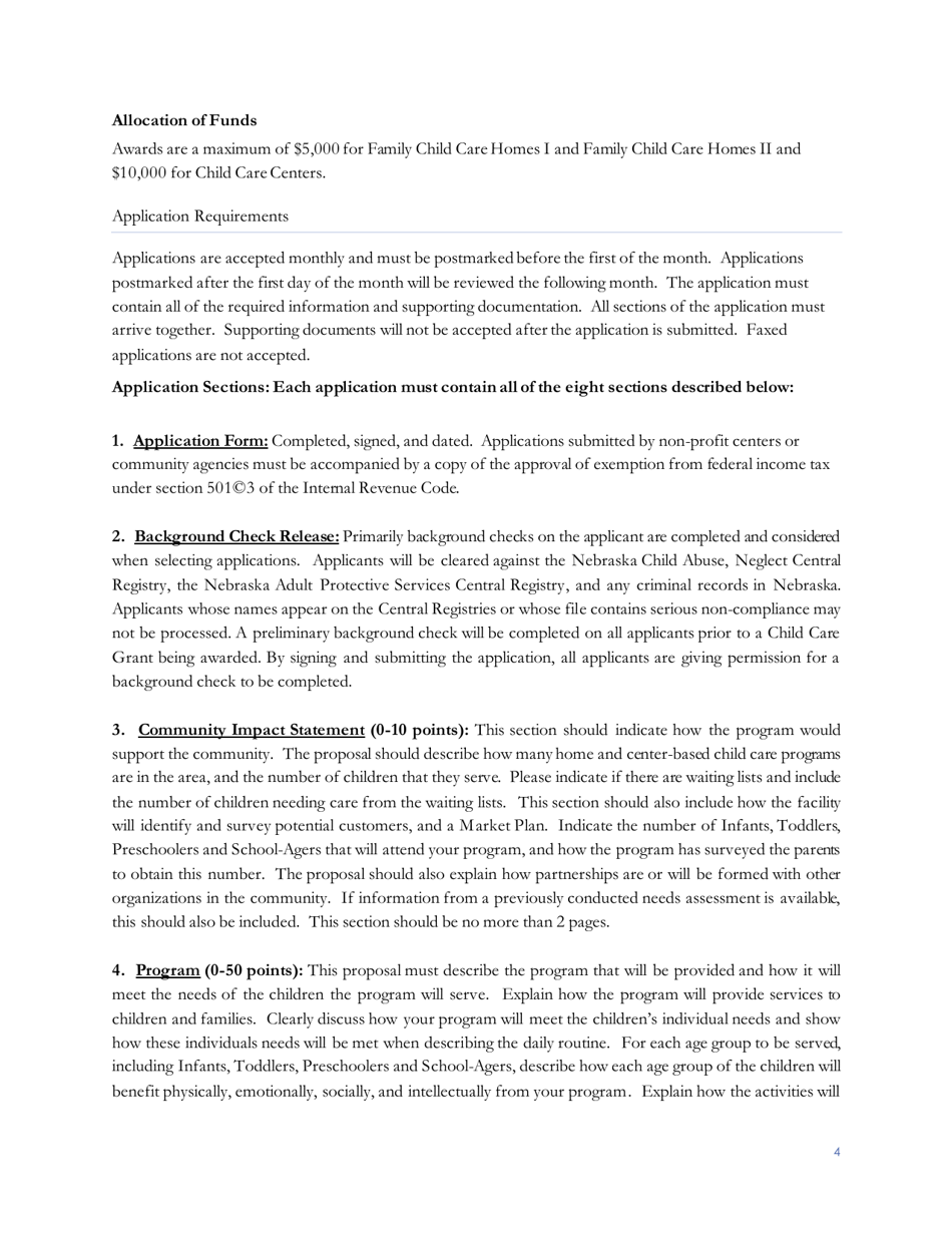 Child Care Start-Up and Expansion Grant Application Form - Nebraska, Page 5