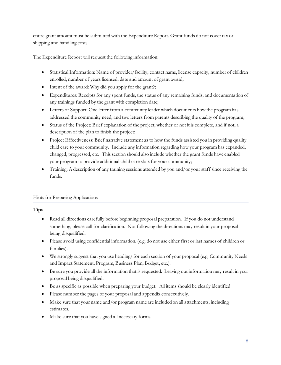 Child Care Start-Up and Expansion Grant Application Form - Nebraska, Page 9