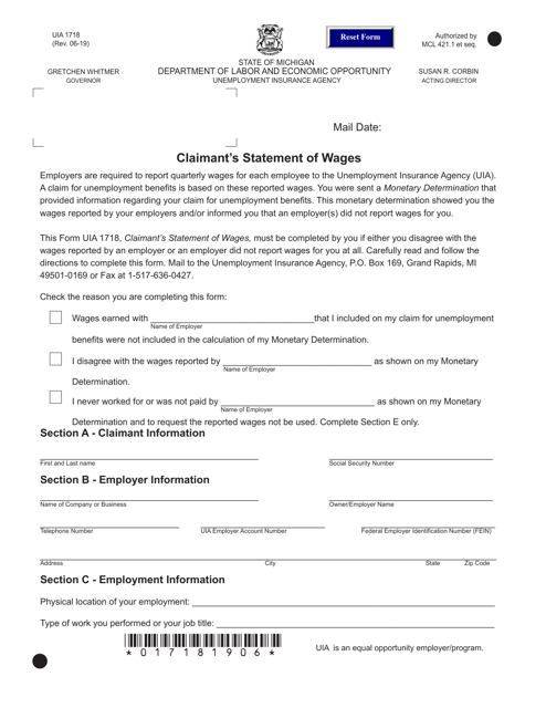 Form UIA1718  Printable Pdf