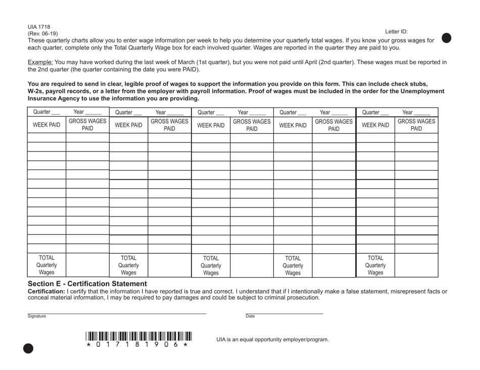 Form UIA1718 Claimants Statement of Wages - Michigan, Page 3