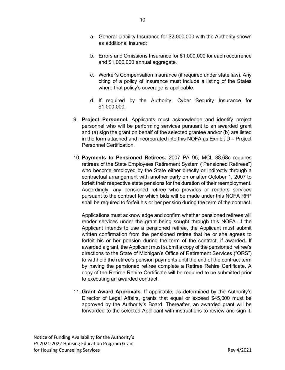 Housing Education Program Grant for Housing Counseling Services - Michigan, Page 10
