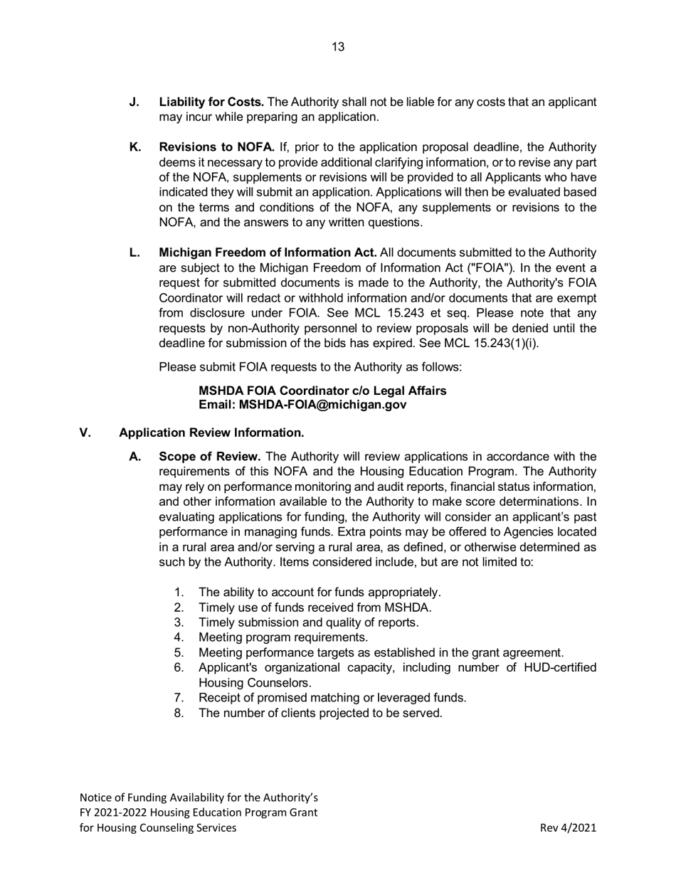 Housing Education Program Grant for Housing Counseling Services - Michigan, Page 13