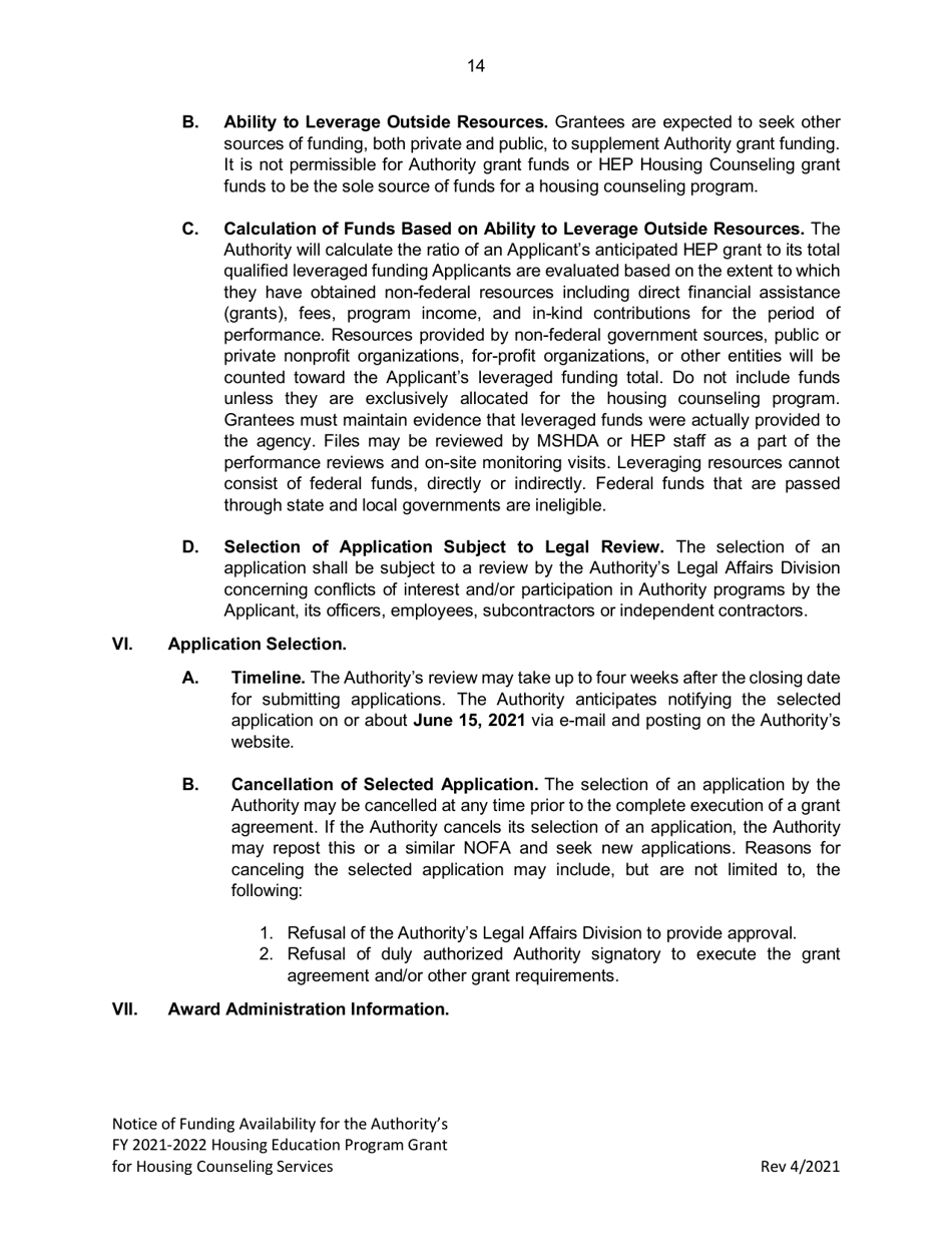 Housing Education Program Grant for Housing Counseling Services - Michigan, Page 14