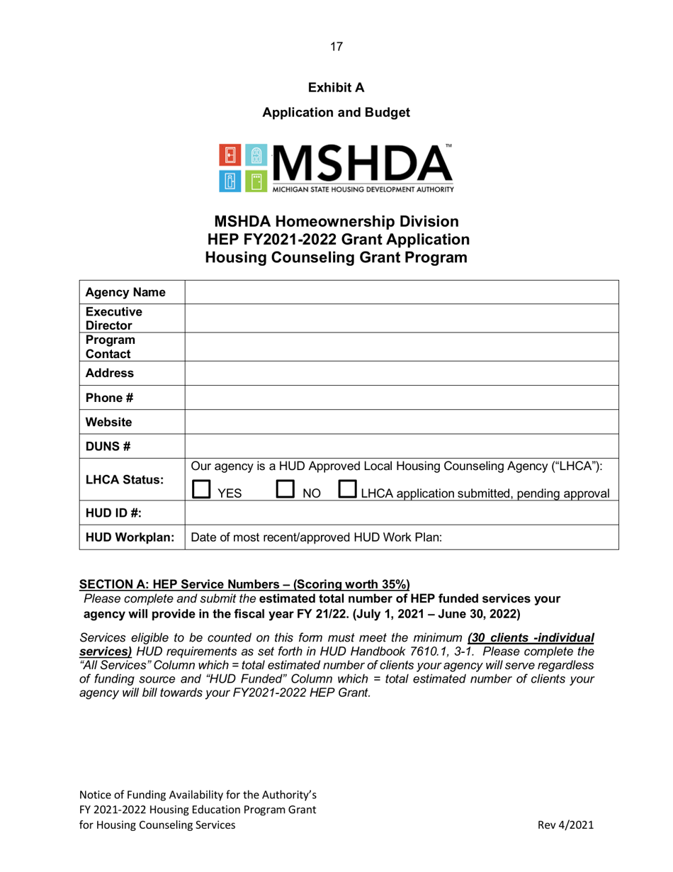 Housing Education Program Grant for Housing Counseling Services - Michigan, Page 17