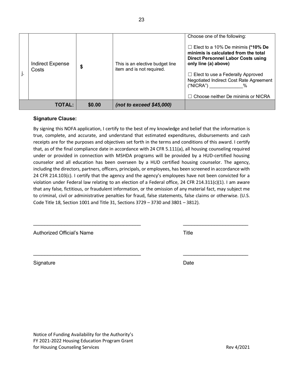 Housing Education Program Grant for Housing Counseling Services - Michigan, Page 23