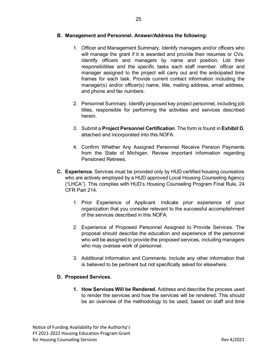 Housing Education Program Grant for Housing Counseling Services - Michigan, Page 25