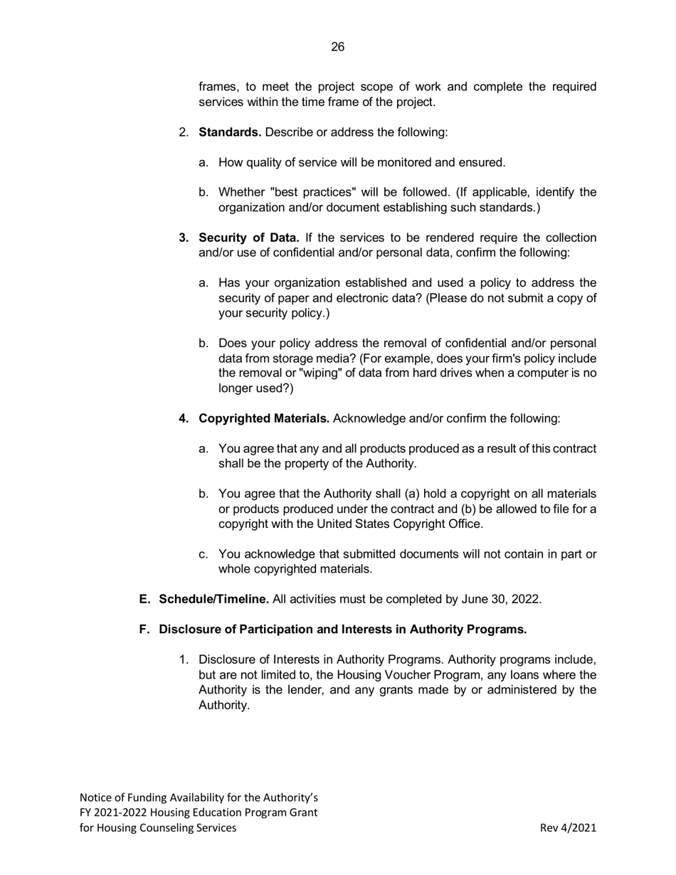 Housing Education Program Grant for Housing Counseling Services - Michigan, Page 26