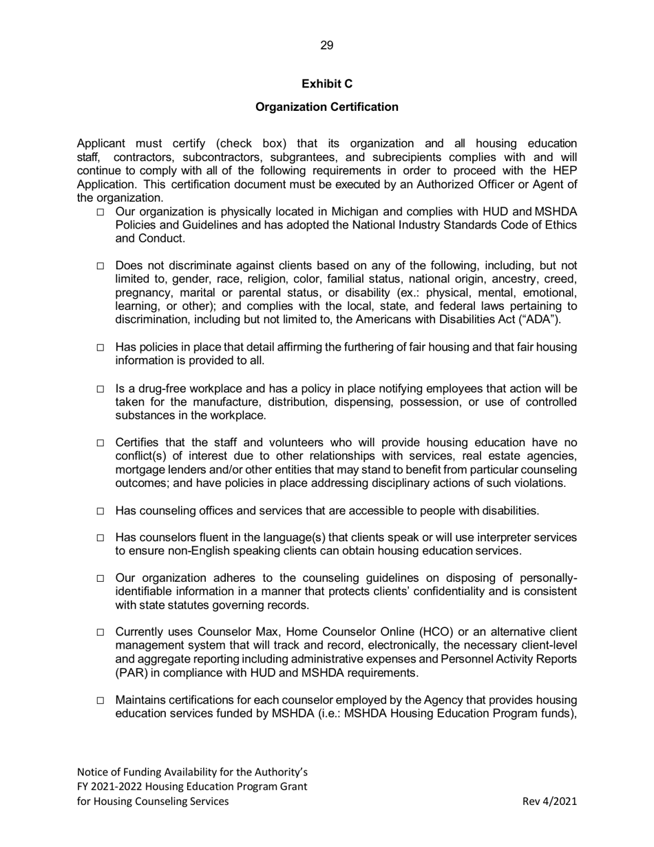 Housing Education Program Grant for Housing Counseling Services - Michigan, Page 29