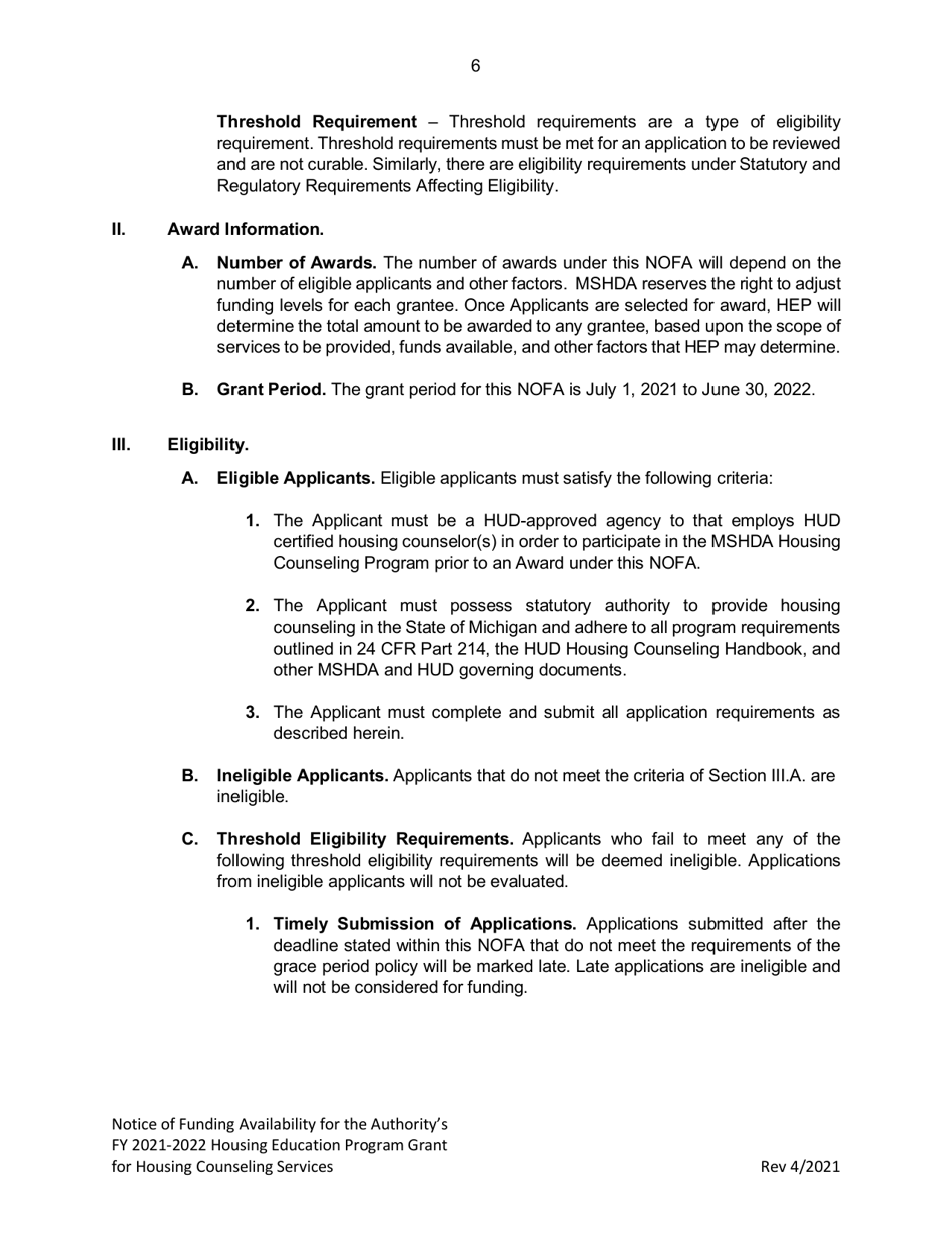 Housing Education Program Grant for Housing Counseling Services - Michigan, Page 6