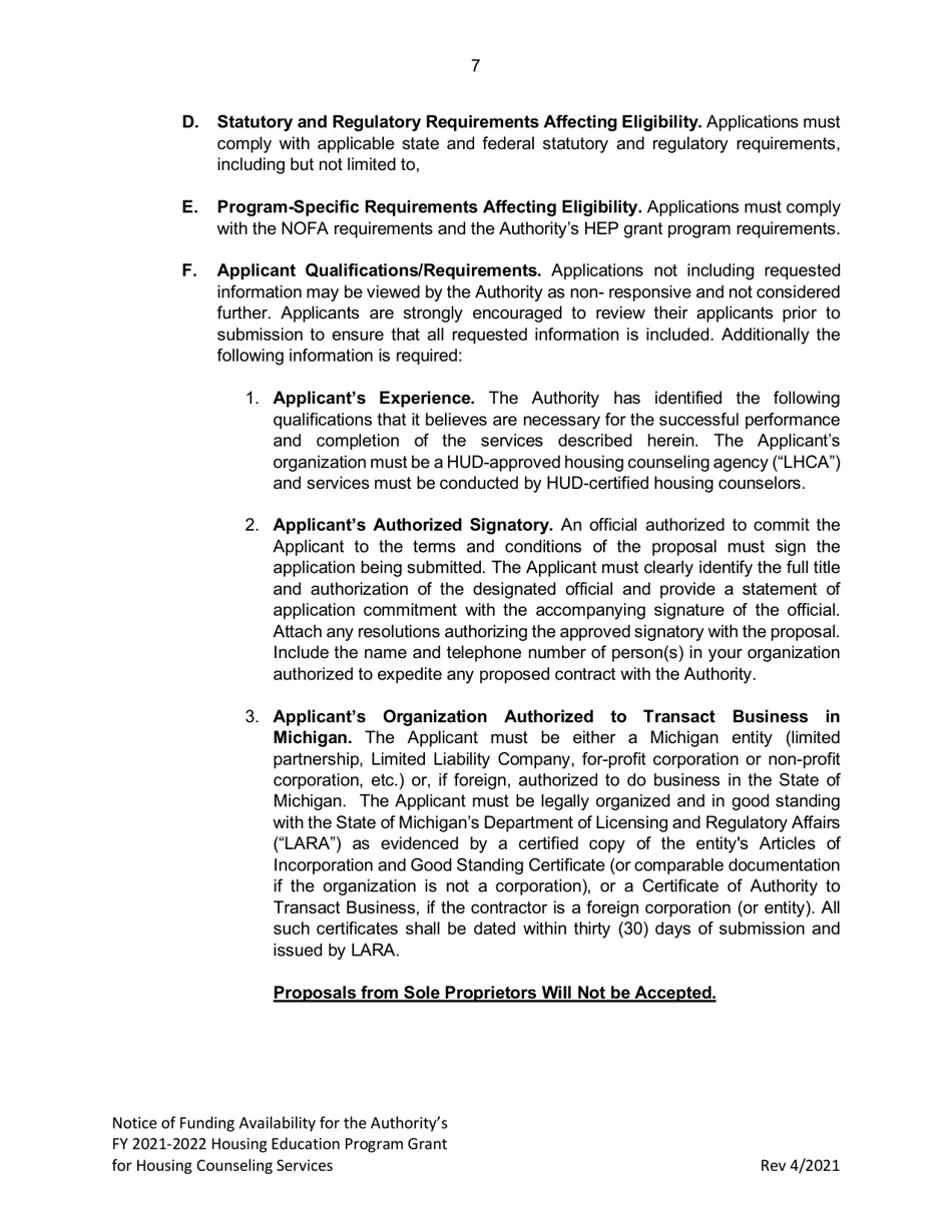 Housing Education Program Grant for Housing Counseling Services - Michigan, Page 7