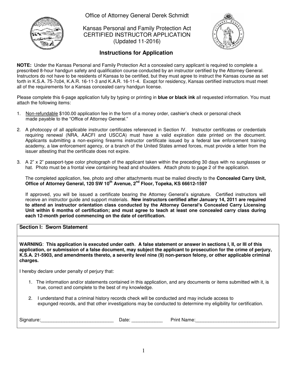 Certified Instructor Application - Kansas, Page 1