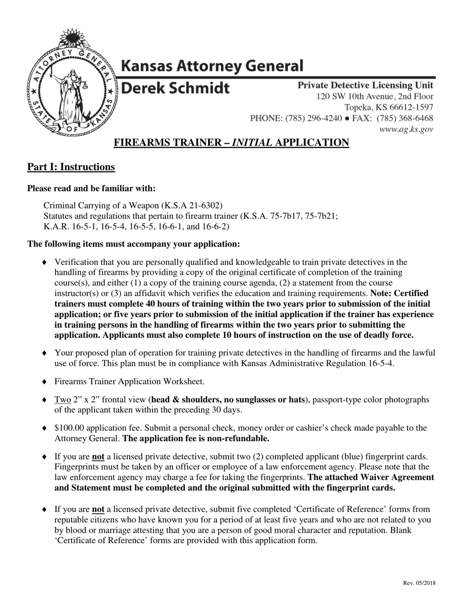 Firearms Trainer - Initial Application - Kansas, Page 1