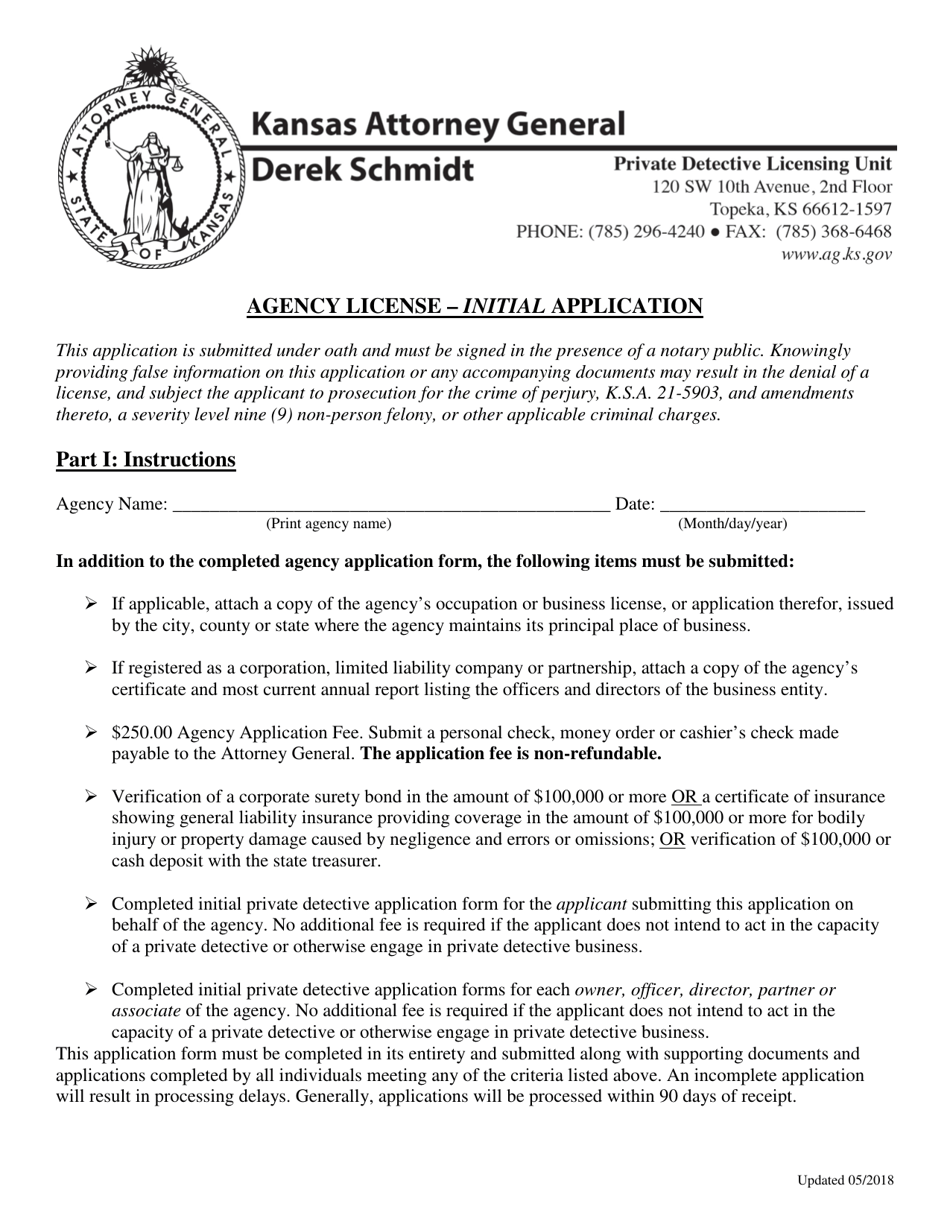 Agency License - Initial Application - Kansas, Page 1