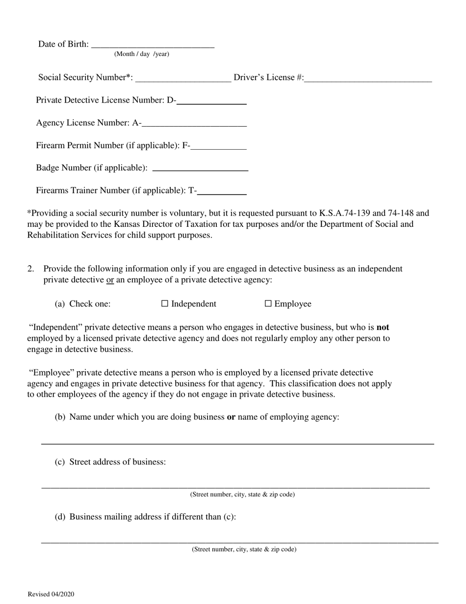 Private Detective - Renewal Application (Covid19) - Kansas, Page 4
