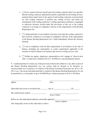 Affidavit of General Contractor Exemption From the Kansas Roofing Registration Act - Kansas, Page 3
