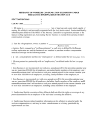 Affidavit of Workers Compensation Exemption Under the Kansas Roofing Registration Act - Kansas