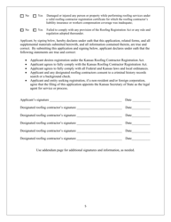 Renewal Application for Roofing Contractor Registration - Kansas, Page 5