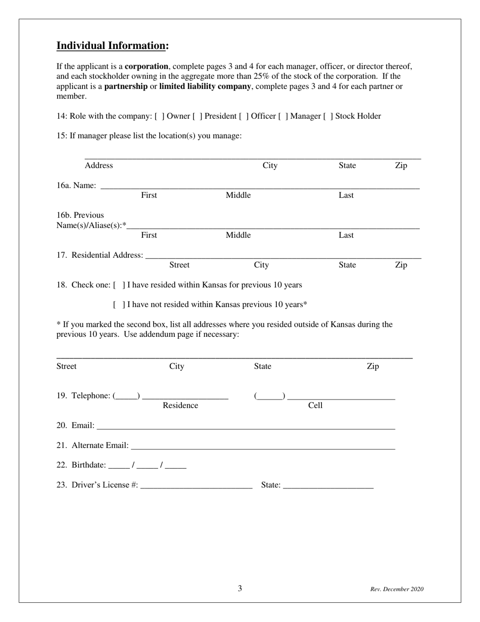 Initial Application for Scrap Metal Dealer Registration - Kansas, Page 3