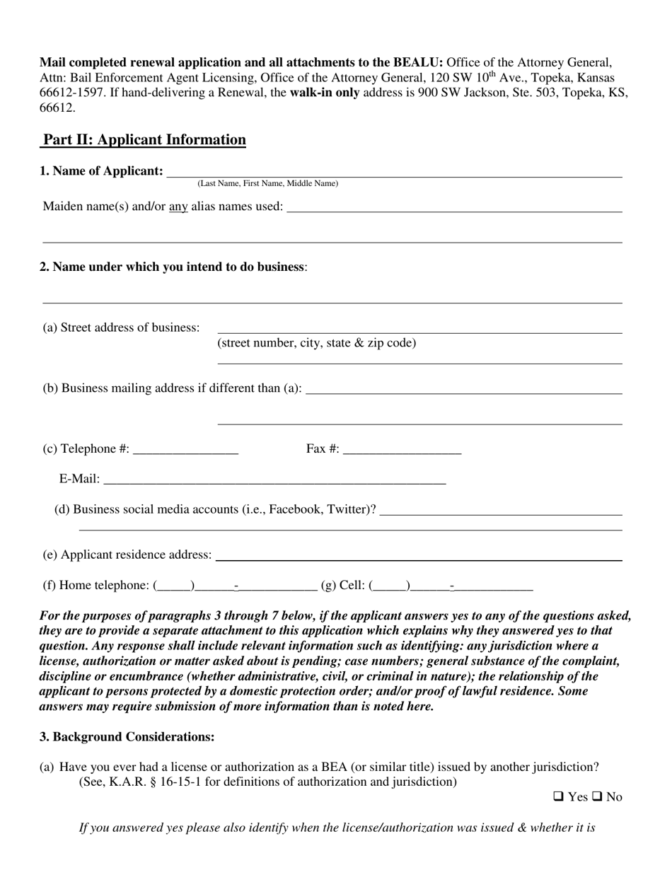 Bail Enforcement Agent Renewal Application - Kansas, Page 3