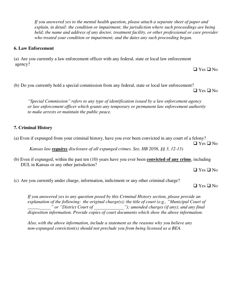 Bail Enforcement Agent Renewal Application - Kansas, Page 5