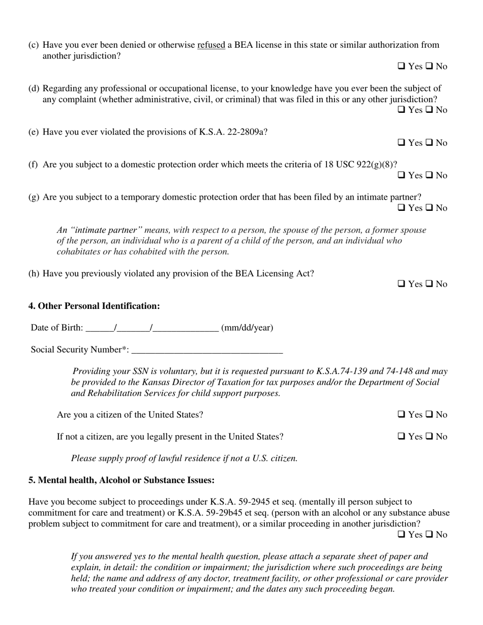 Bail Enforcement Agent Initial Application - Kansas, Page 4