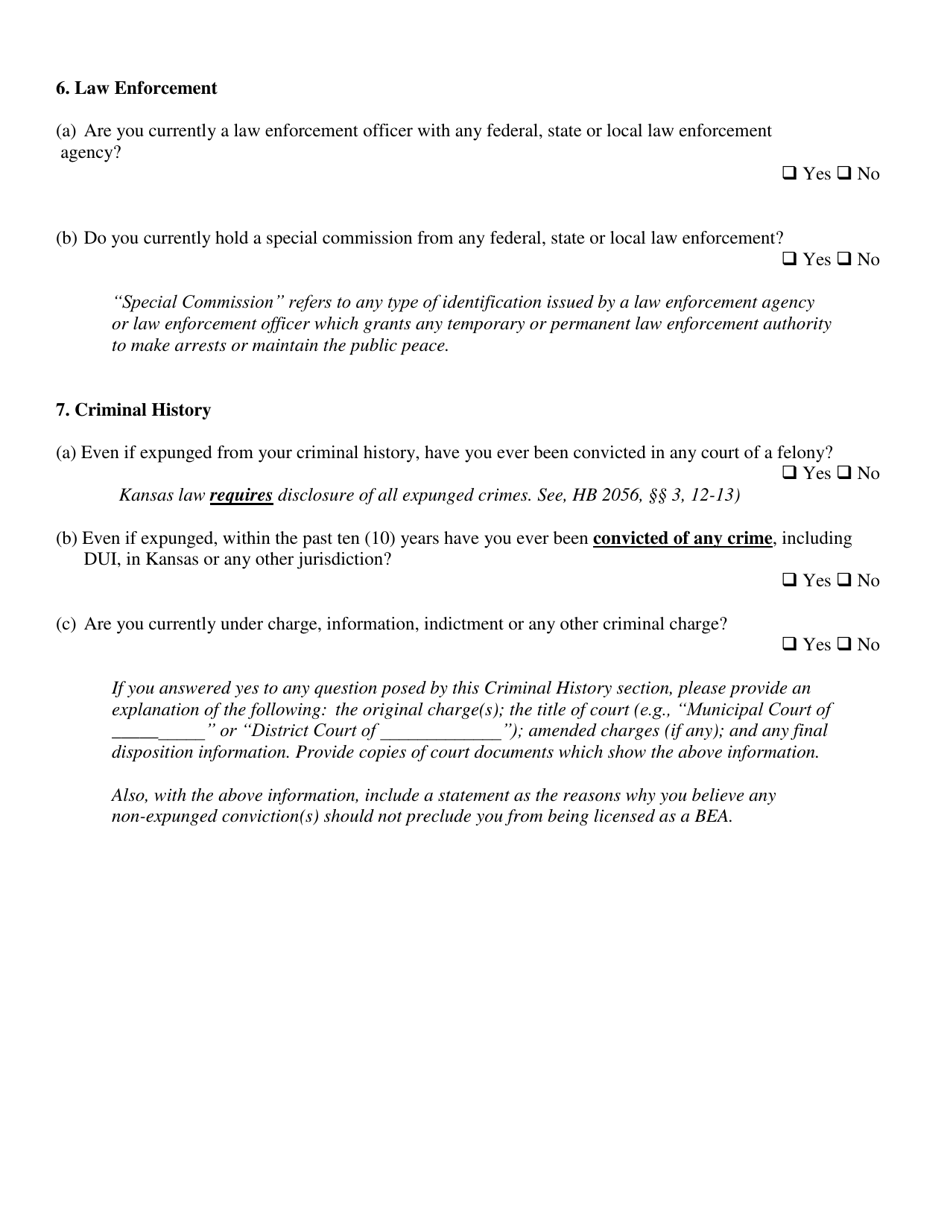 Bail Enforcement Agent Initial Application - Kansas, Page 5