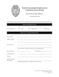 Fire Standards Compliance Certification Form - Kansas