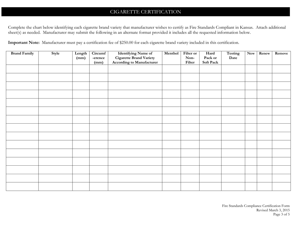 Fire Standards Compliance Certification Form - Kansas, Page 3
