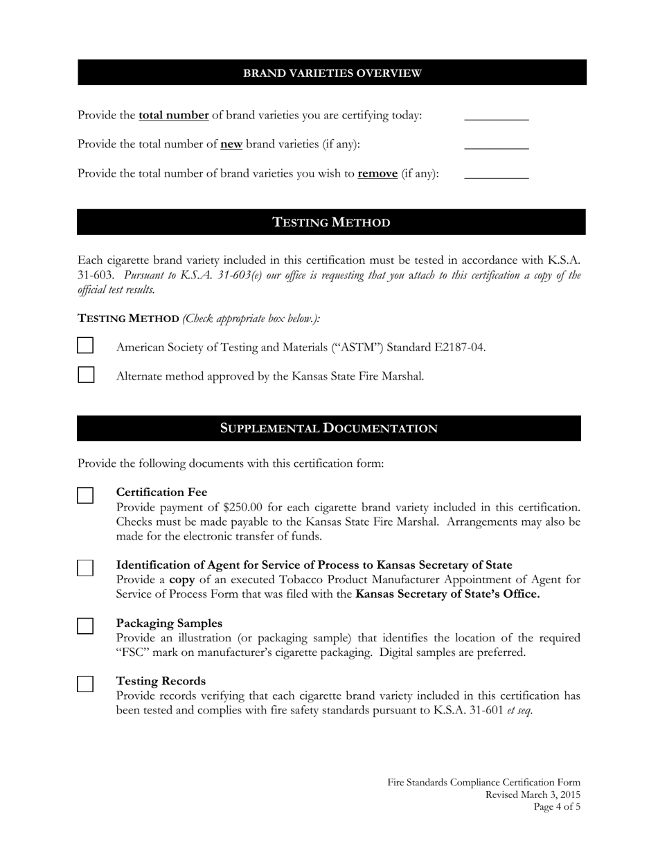 Fire Standards Compliance Certification Form - Kansas, Page 4