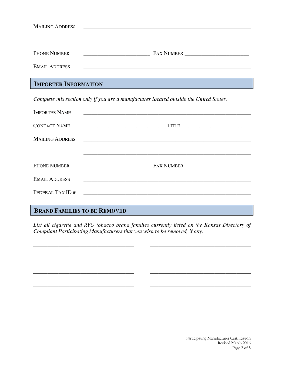 Participating Manufacturer Certification - Kansas, Page 2