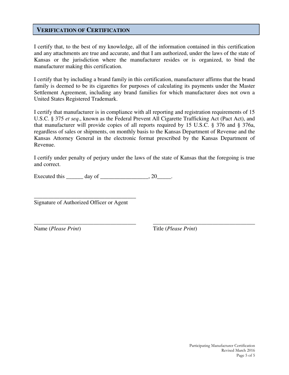 Participating Manufacturer Certification - Kansas, Page 5