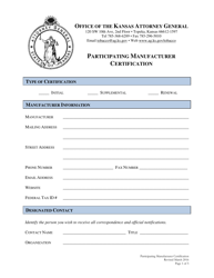 Participating Manufacturer Certification - Kansas