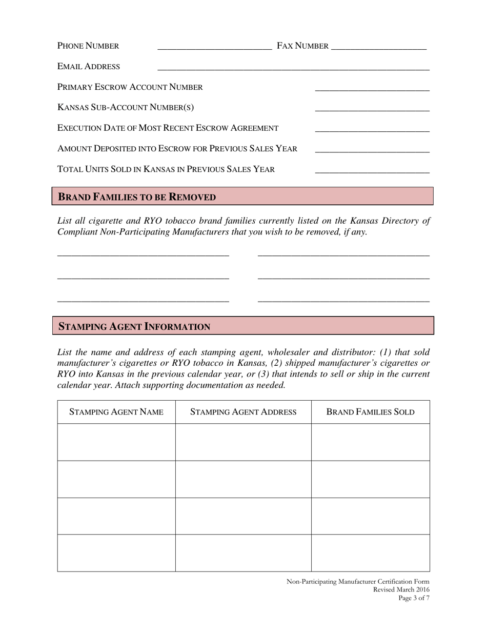 Non-participating Manufacturer Certification - Kansas, Page 3