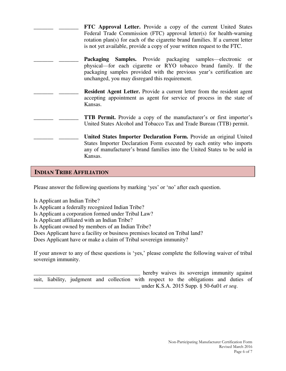 Non-participating Manufacturer Certification - Kansas, Page 6