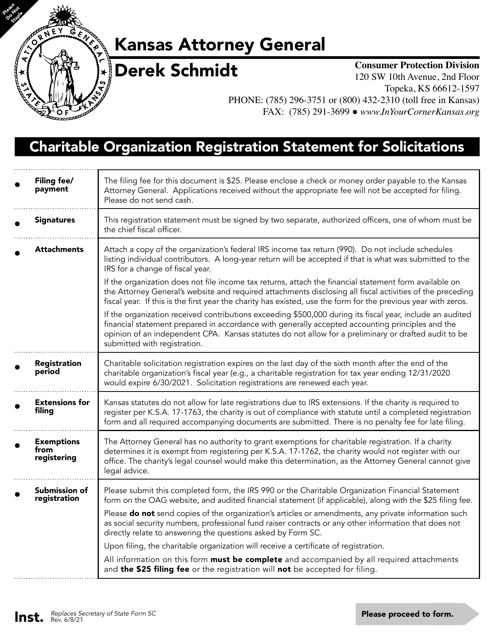 Charitable Organization Registration Statement for Solicitations - Kansas Download Pdf