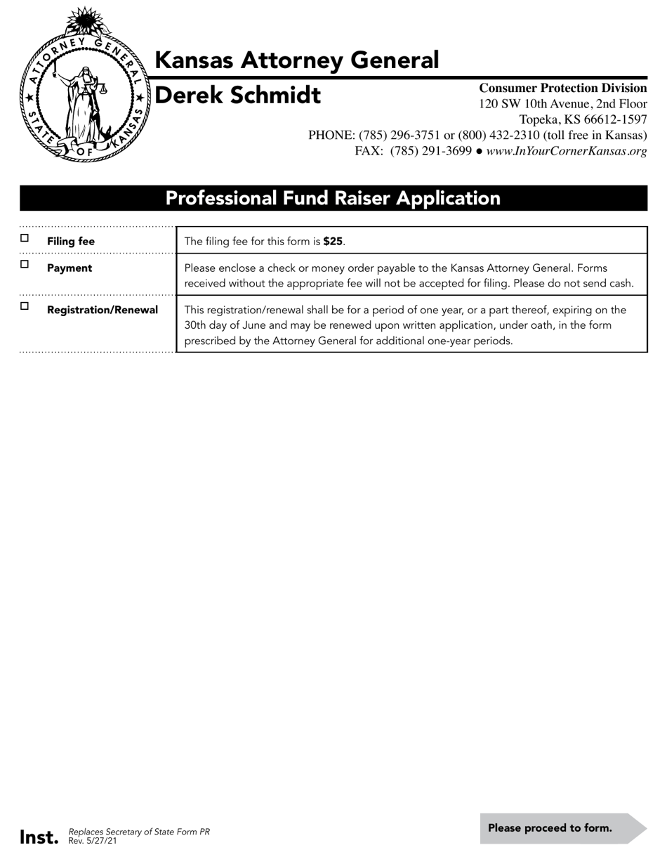 Professional Fund Raiser Application - Kansas, Page 1