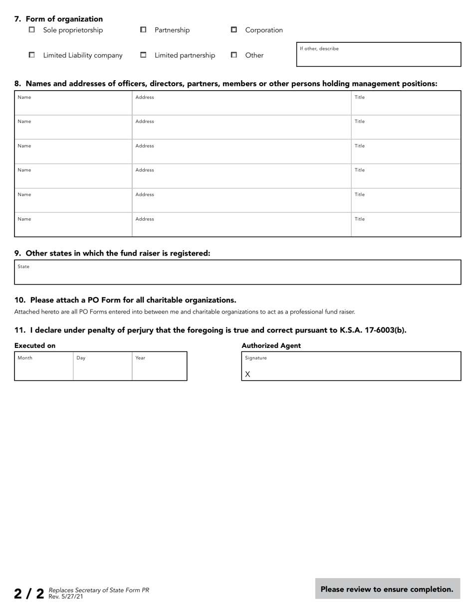 Professional Fund Raiser Application - Kansas, Page 3