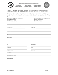 No Call Telephone Solicitor Registration Application - Mississippi, Page 2