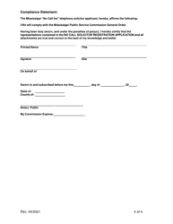 No Call Telephone Solicitor Registration Application - Mississippi, Page 4