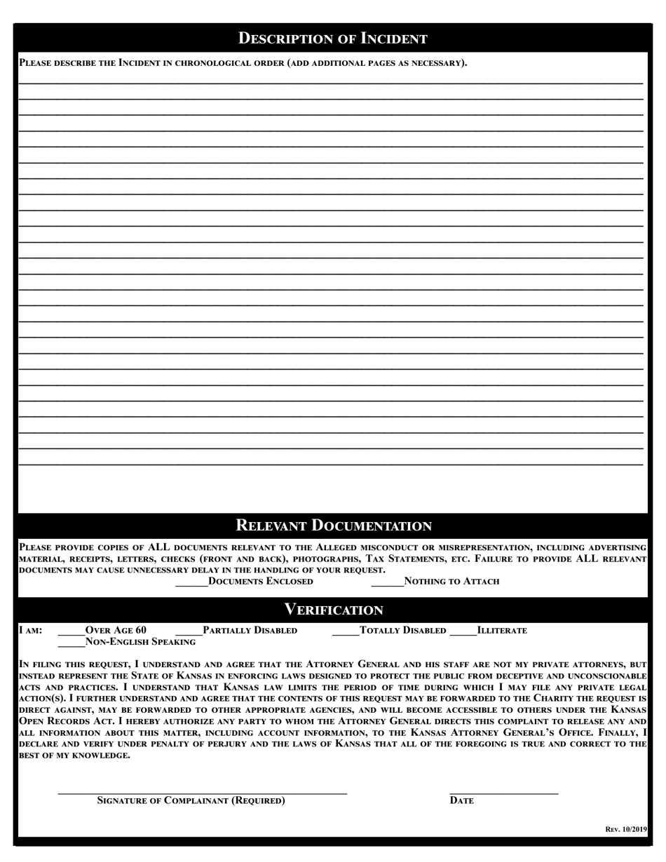 Charitable Organizations Investigative Request - Kansas, Page 3