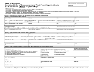 Form CA-6 &quot;Combined Offer of Employment and Work Permit/Age Certificate for Minors Under 16 Years of Age&quot; - Michigan