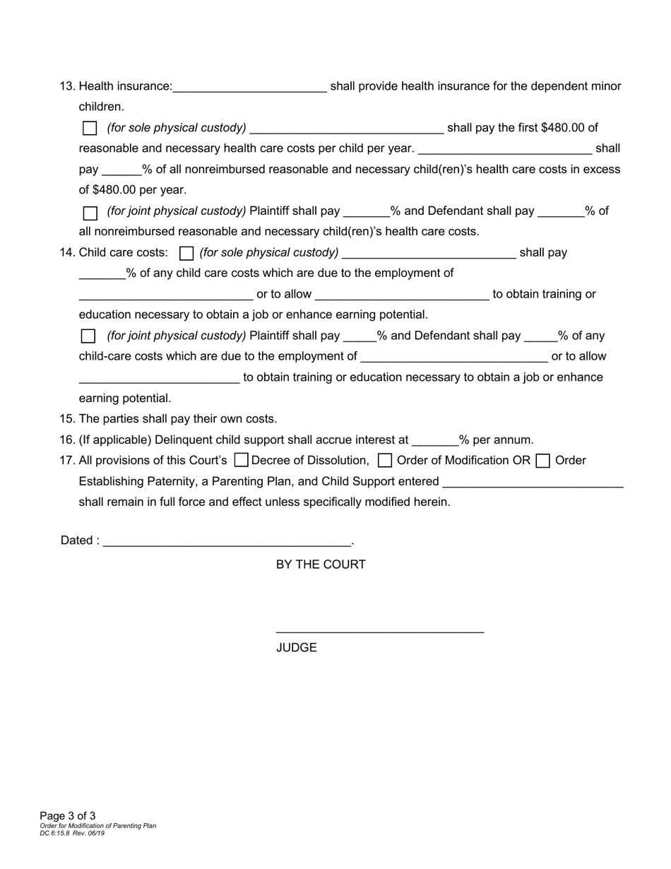Form DC6:15.8 Order for Modification (Parenting Plan) - Nebraska, Page 3