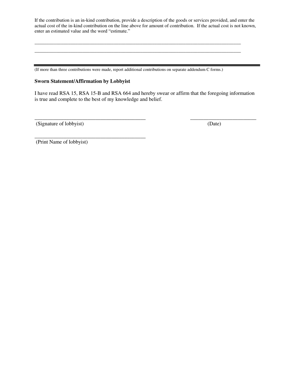 Addendum C Lobbyists Report of Political Contributions - New Hampshire, Page 2