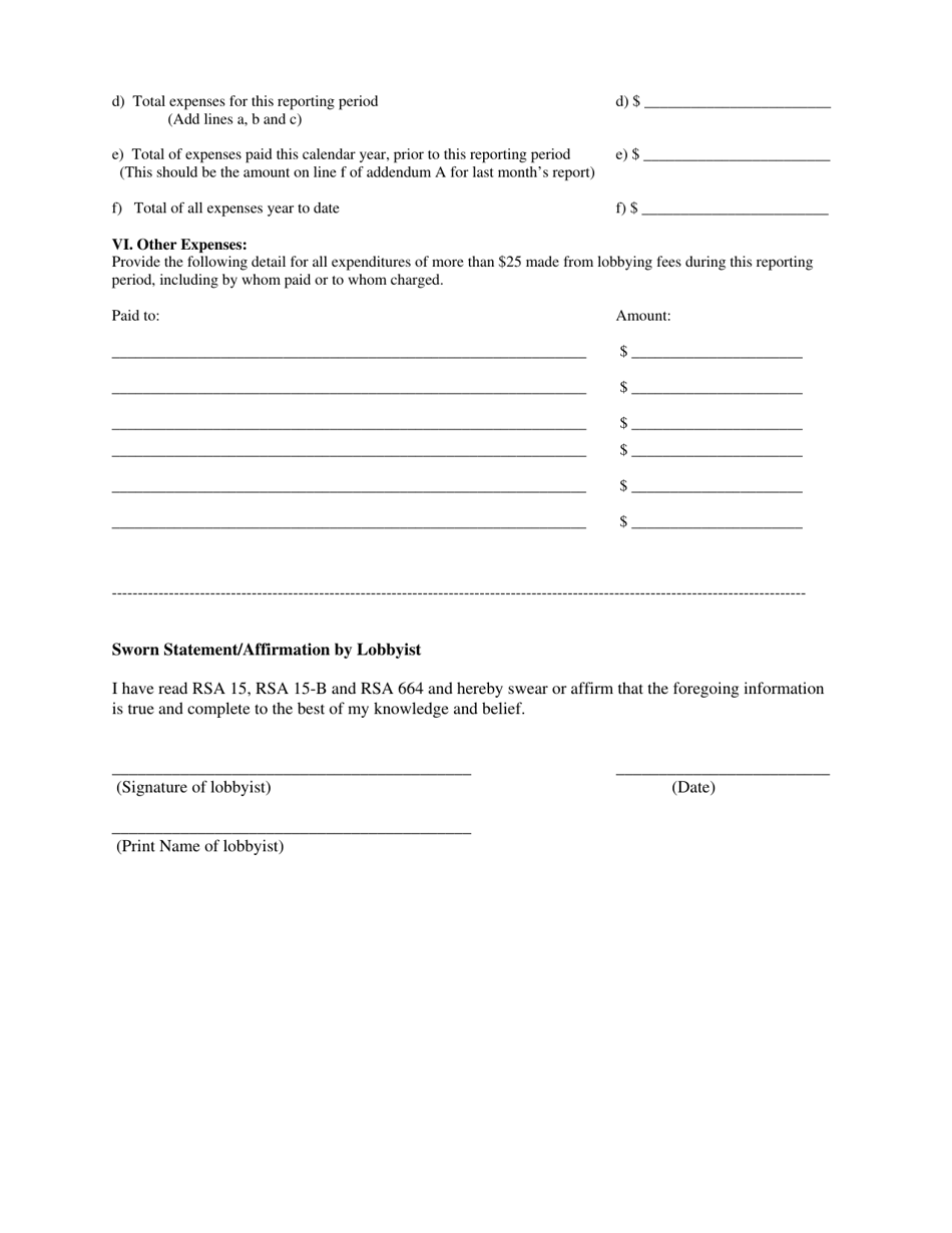 Addendum A Lobbyists Fees and Expenses - New Hampshire, Page 2